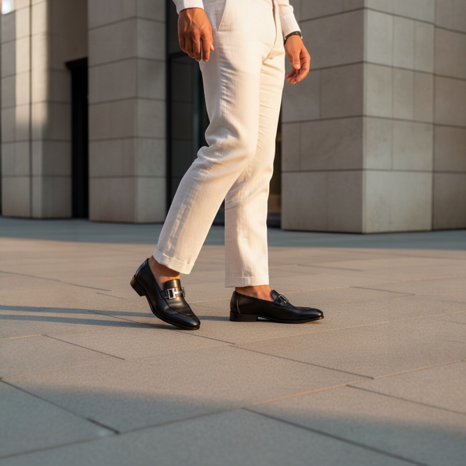 Barcon Getta Inc black full-grain leather horsebit loafers with gunmetal hardware and a stacked heel.