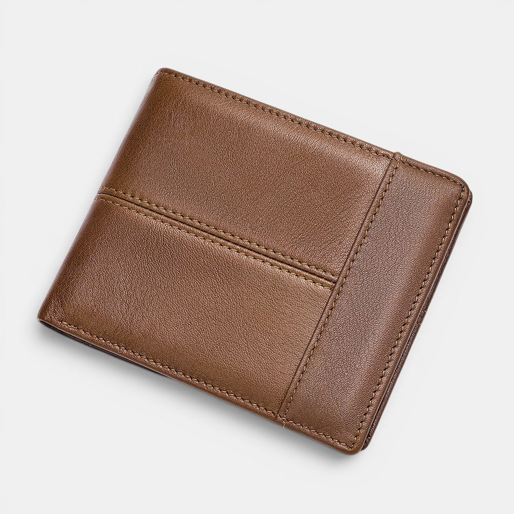 Barcon Getta Inc brown full grain leather Aero Slim Wallet with 8 card slots, coin slot, bill compartments, ID window, and anti-theft swipe.