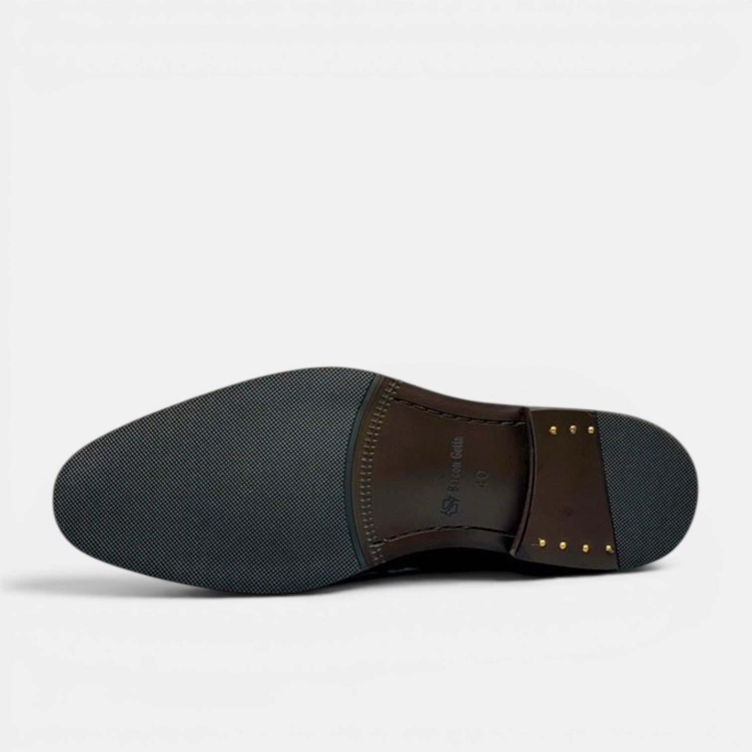 Barcon Getta Inc BISSAU Oxford dress shoes, burnished tan full grain leather, cap toe with brogue detail, hybrid sole.