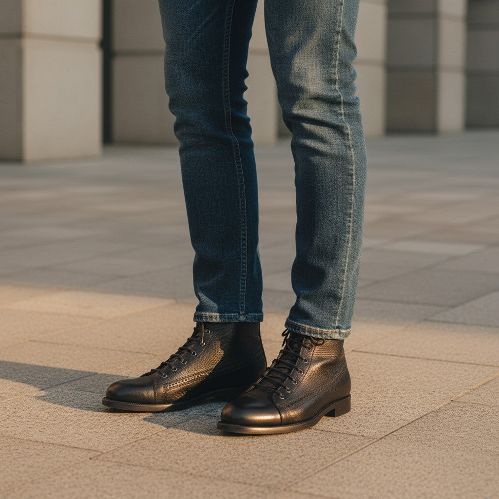 Barcon Getta Inc black full grain calf leather lace-up ankle boots with leather insole