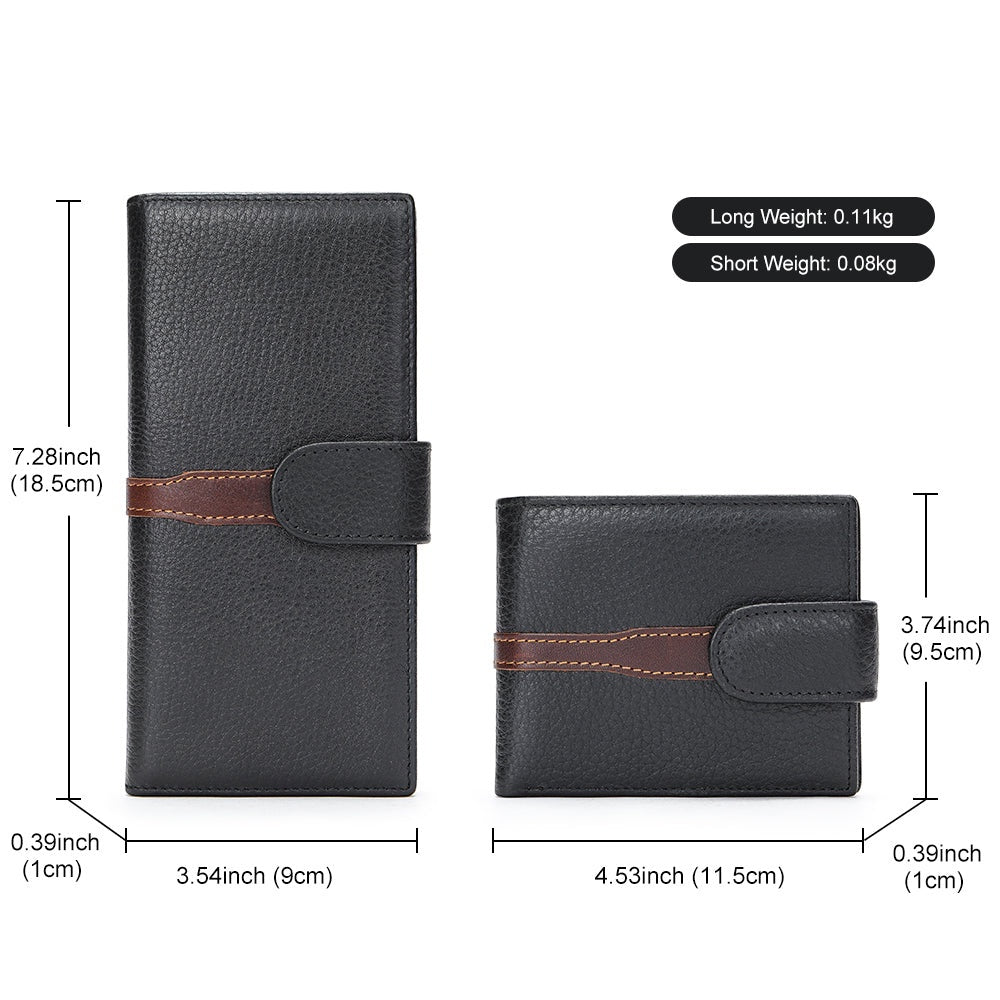 Barcon Getta Inc black full grain leather bifold wallet with brown accent strap, 8 card slots, bill compartments, and ID window.