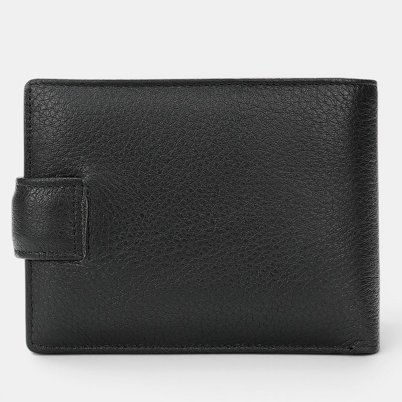 Barcon Getta Inc black full grain leather bifold wallet with snap closure, 9 card slots, bill compartments, and 2 change slots.