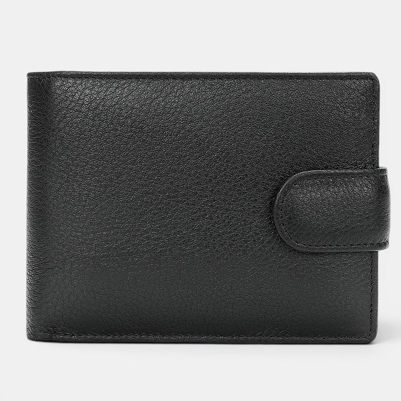 Barcon Getta Inc black full grain leather bifold wallet with snap closure, 9 card slots, bill compartments, and 2 change slots.