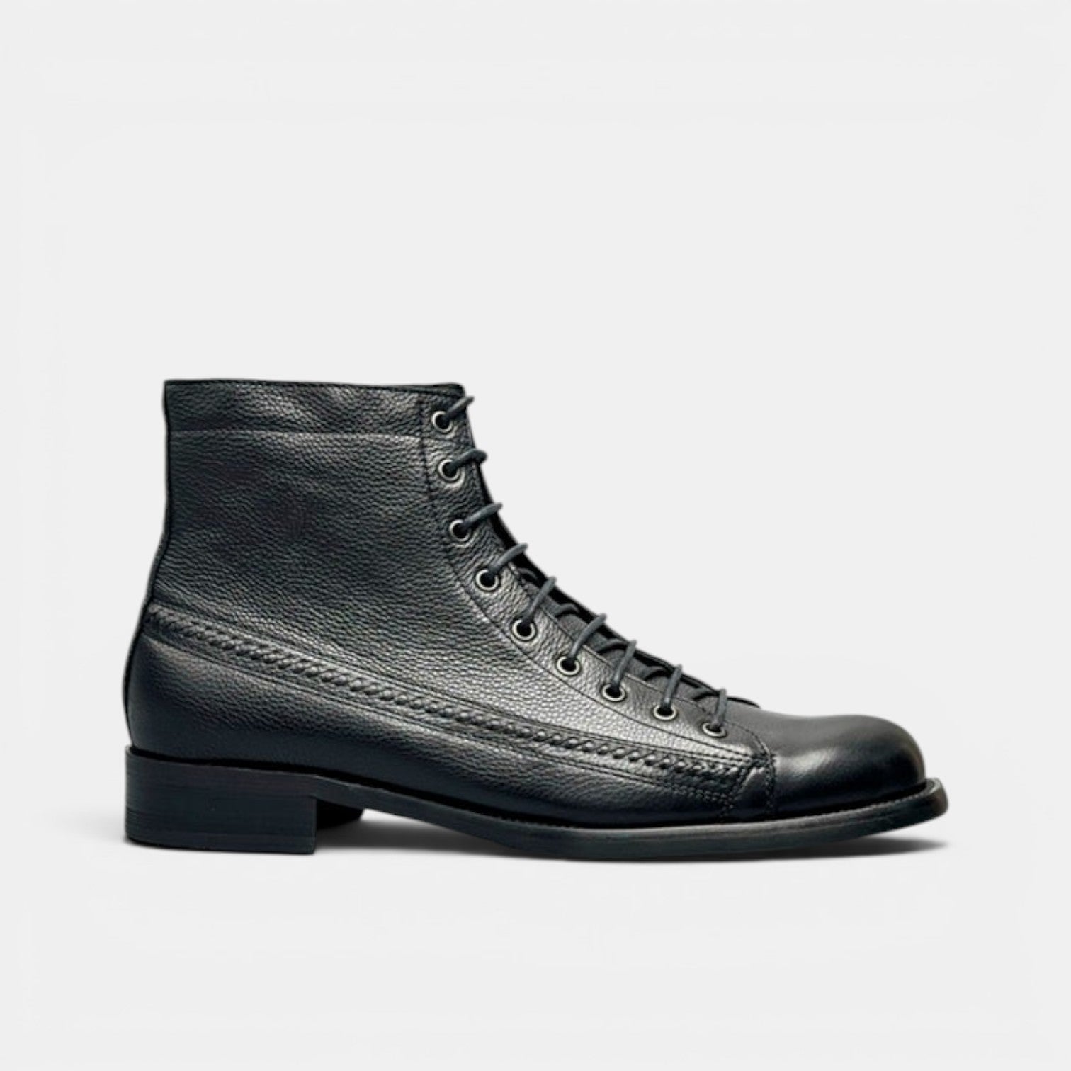 Barcon Getta Inc black full grain calf leather lace-up boots with brogue detailing