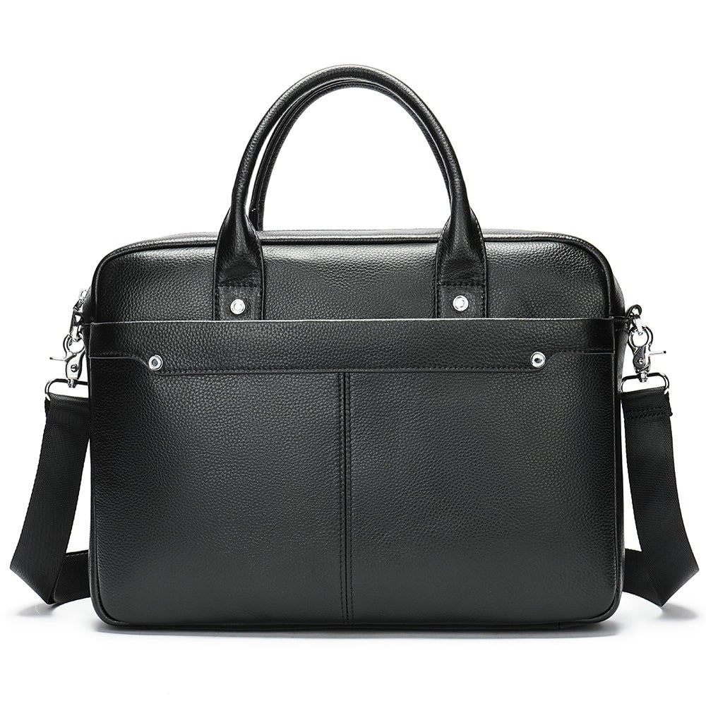 Barcon Getta Inc black textured leather briefcase with top handles and optional shoulder strap for professional use.