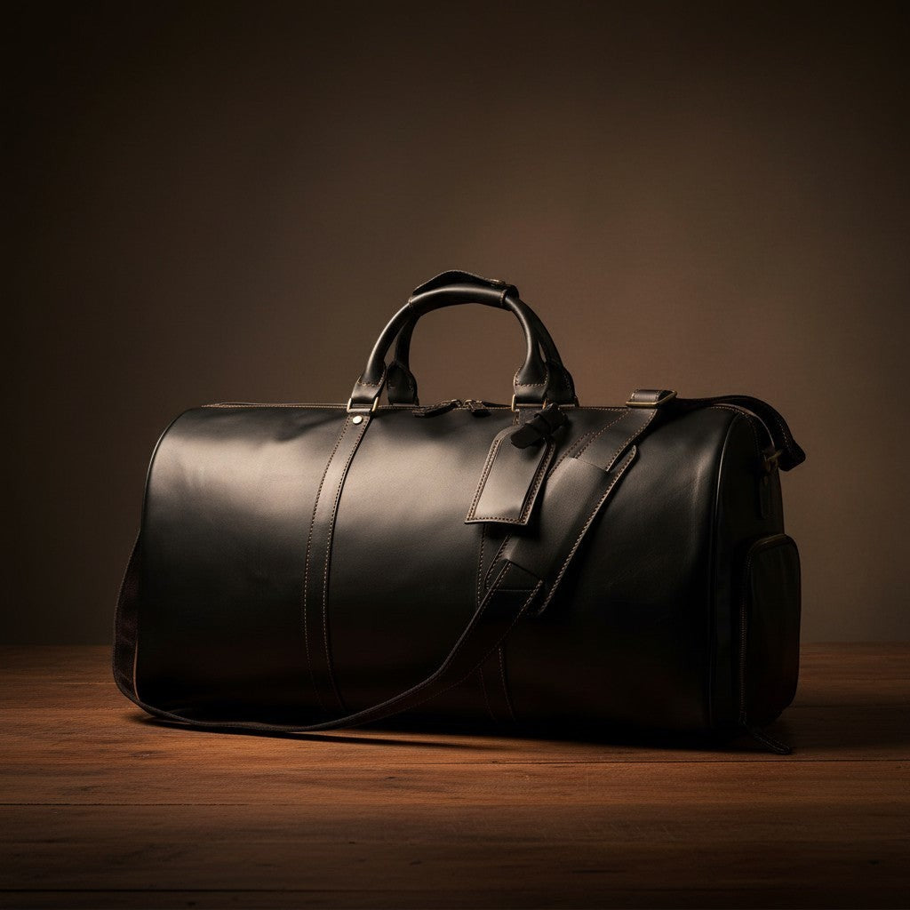 Barcon Getta Rassi Safari Duffel travel Bag –  Black – East African Full Grain Leather Studio Shot