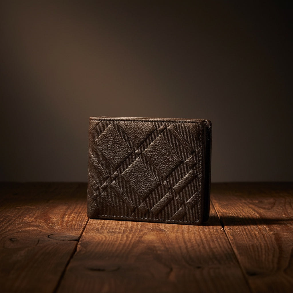 Barcon Getta Inc black full grain leather bifold wallet with embossed diamond pattern