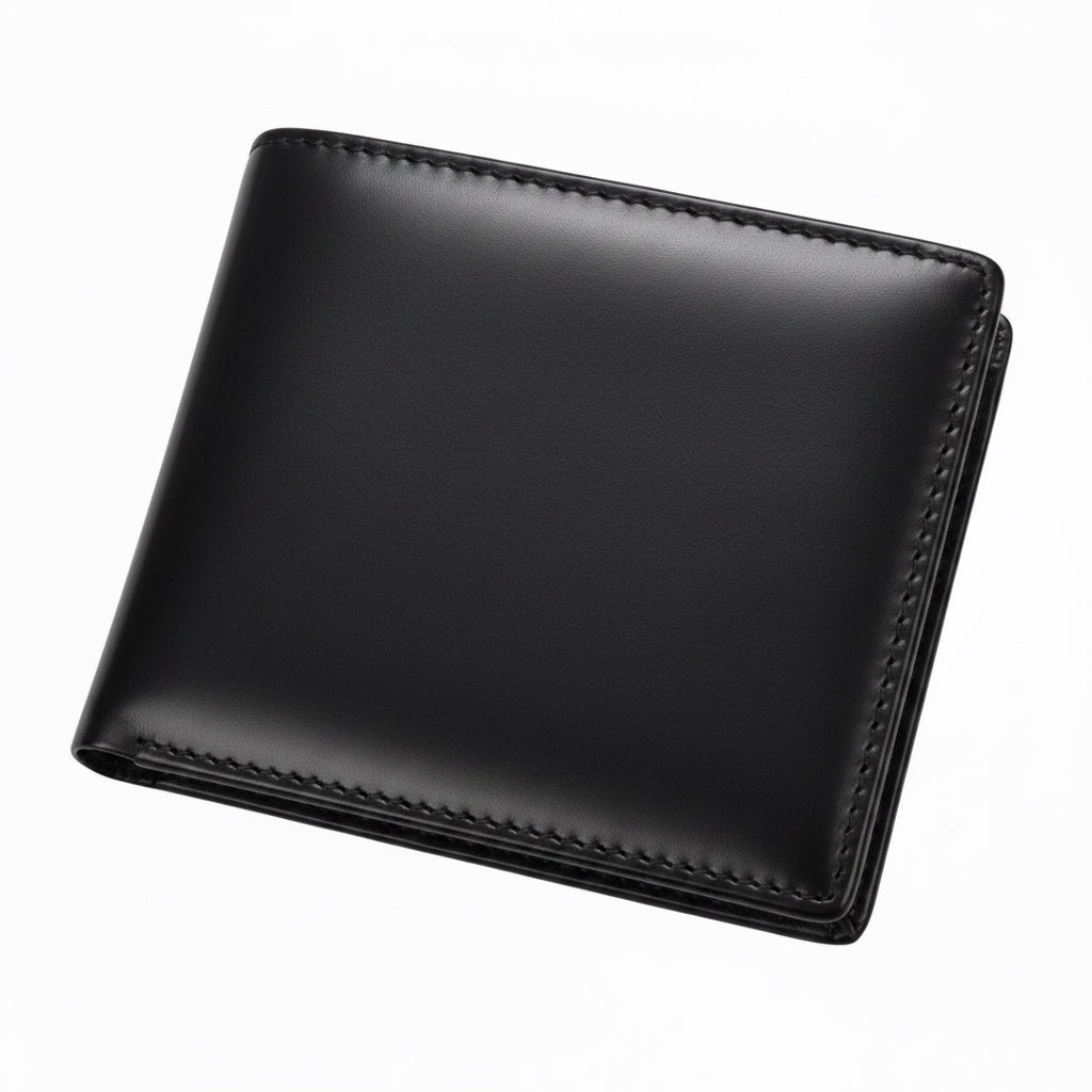 Barcon Getta Inc black full grain leather bi-fold wallet with 8 card slots, bill compartments, and ID window.
