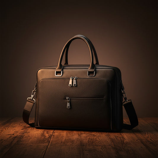 Barcon Getta Inc black Ethiopian leather workbag with multiple external and internal pockets, fits up to 15" laptop.