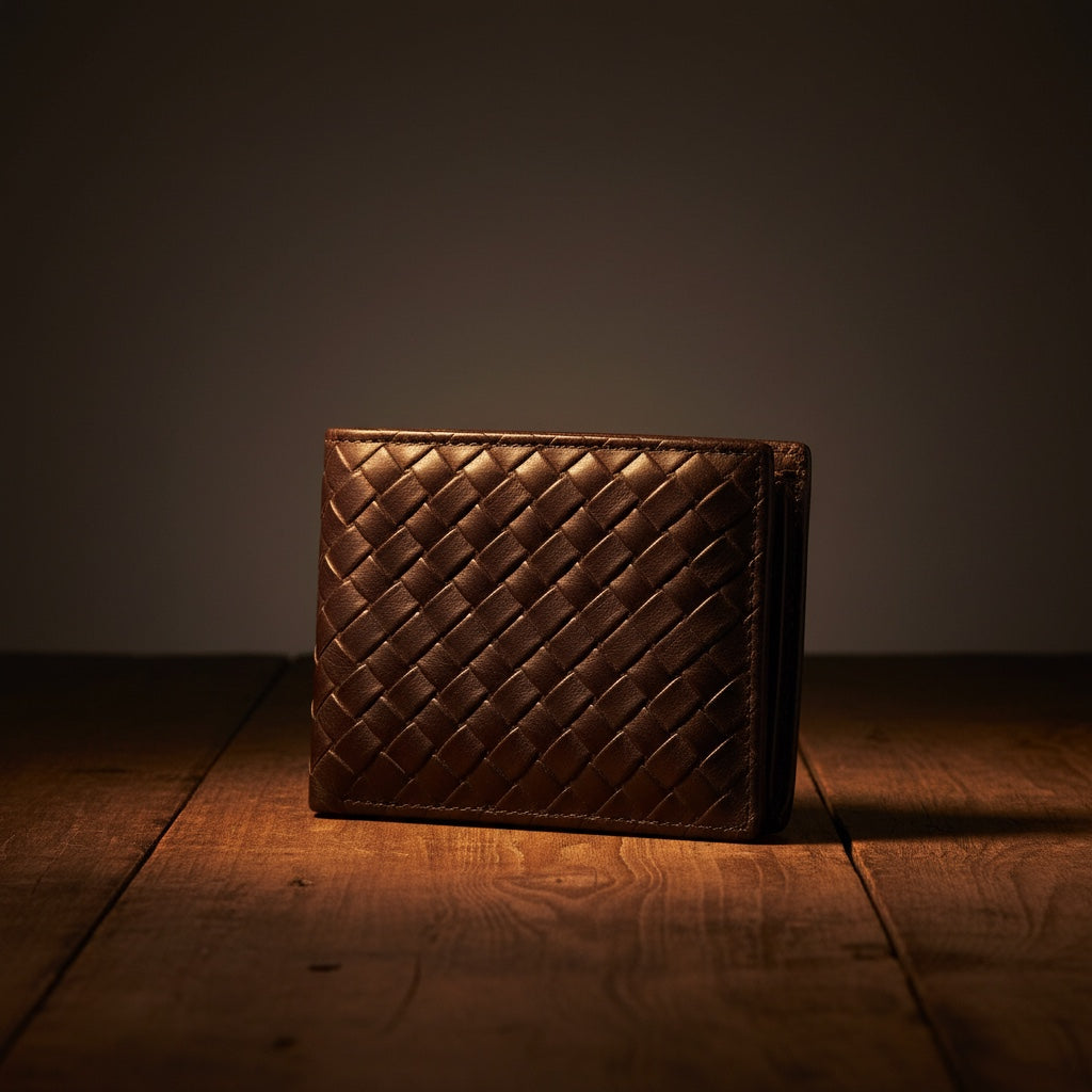 Barcon Getta Inc black woven full grain leather bifold wallet. Handmade from Ethiopian leather.