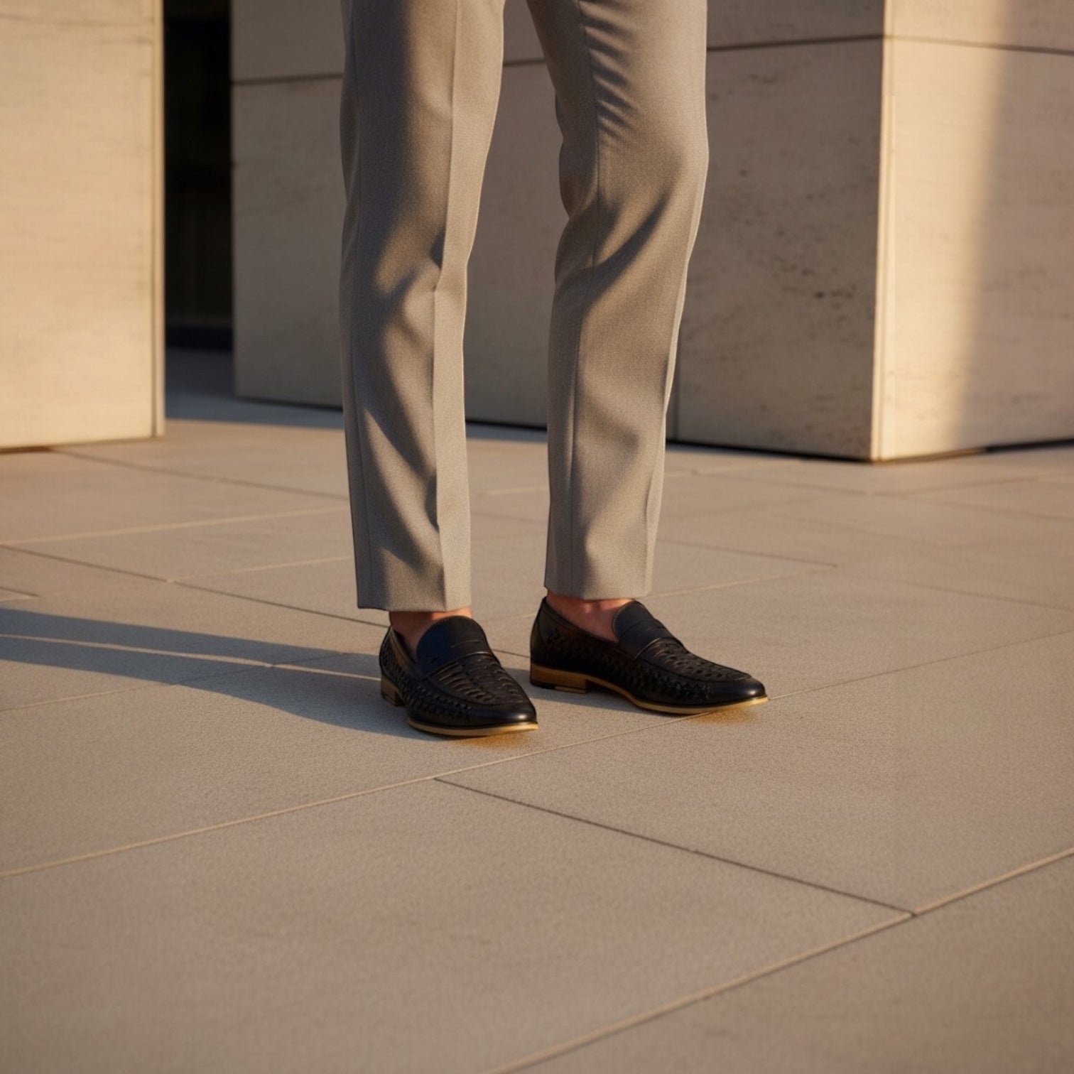 Barcon Getta Inc black leather woven slip-on loafers with a classic silhouette.