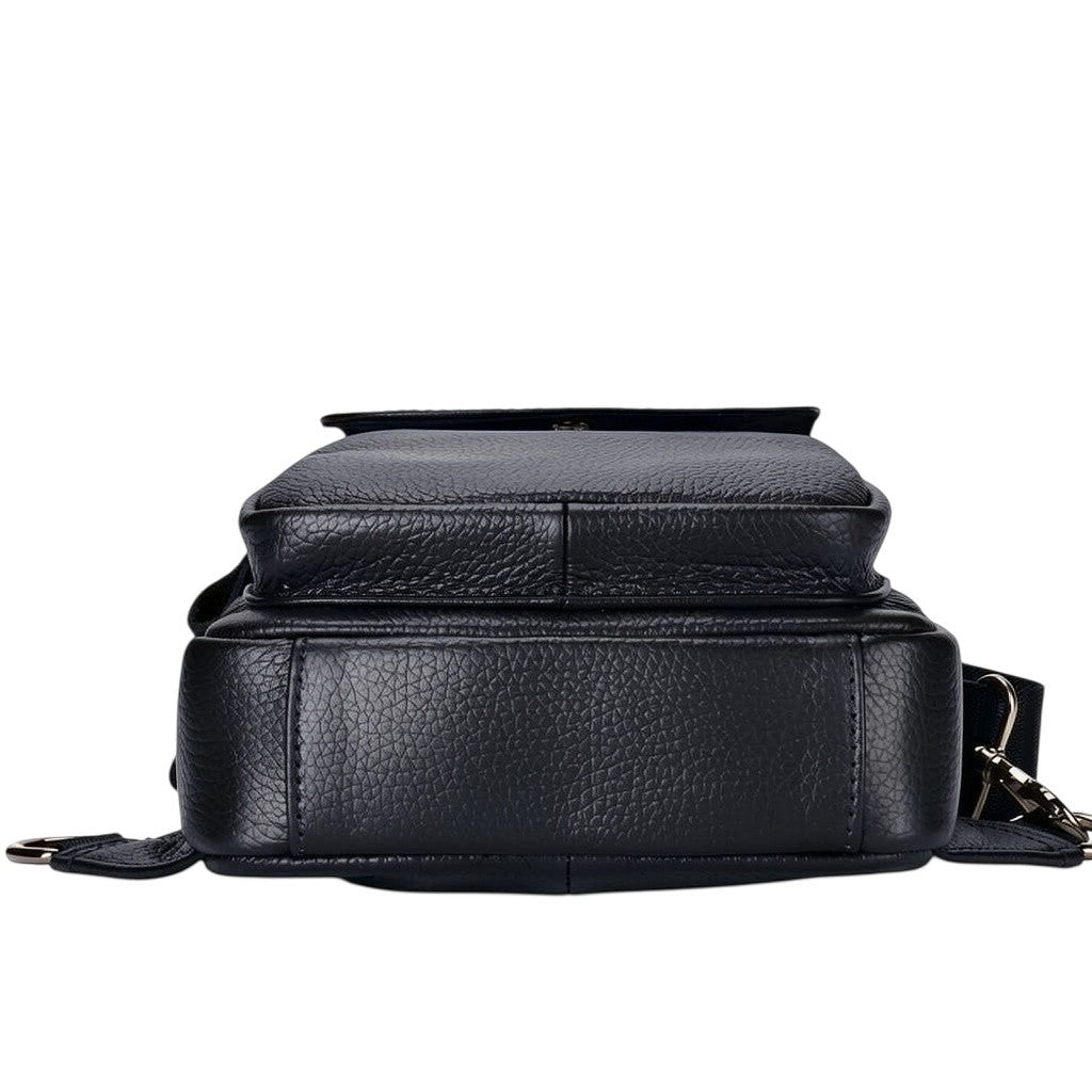 Barcon Getta Inc dark brown genuine leather cross-body bag with adjustable strap and multiple compartments.
