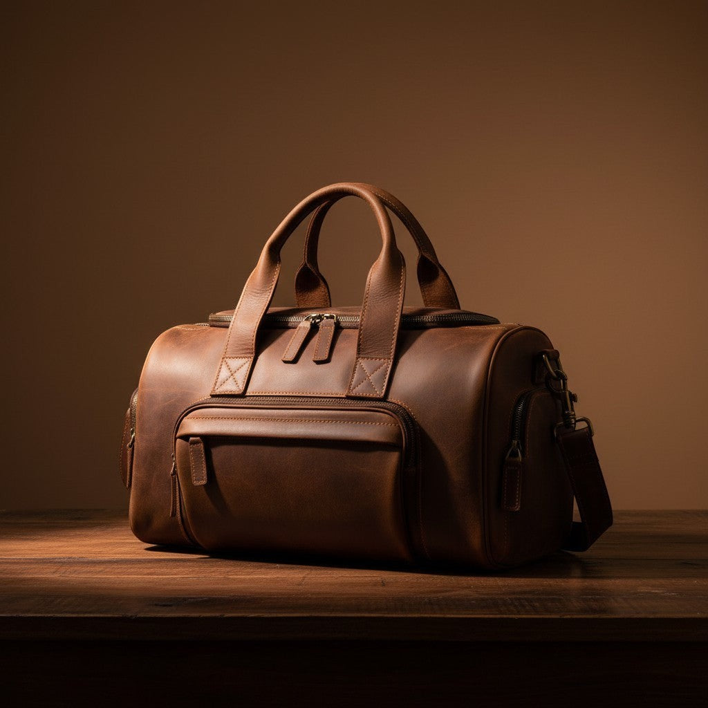 Barcon Getta Guzzo Overnight Duffel travel Bag –  Coffee Brown – East African Full Grain Leather Studio Shot