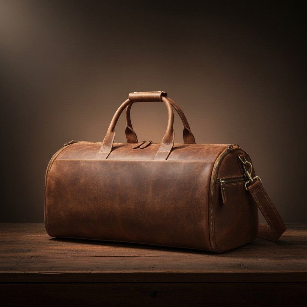 Barcon Getta Suits Duffel travel Bag –   Brown – East African Full Grain Leather Studio Shot
