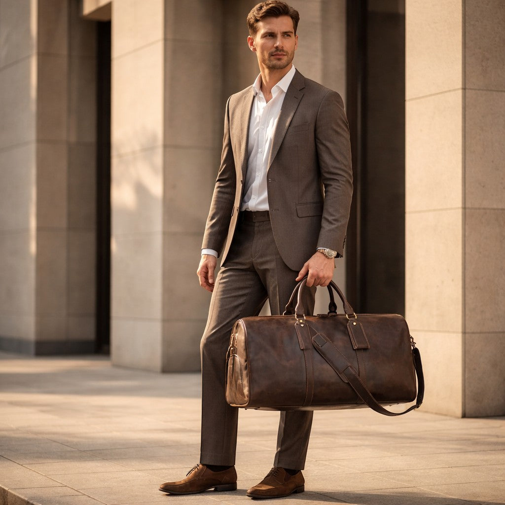 Barcon Getta Safari Duffel Travel  Bag –Dark Coffe Brown – Full Grain Leather Business Travel Lifestyle