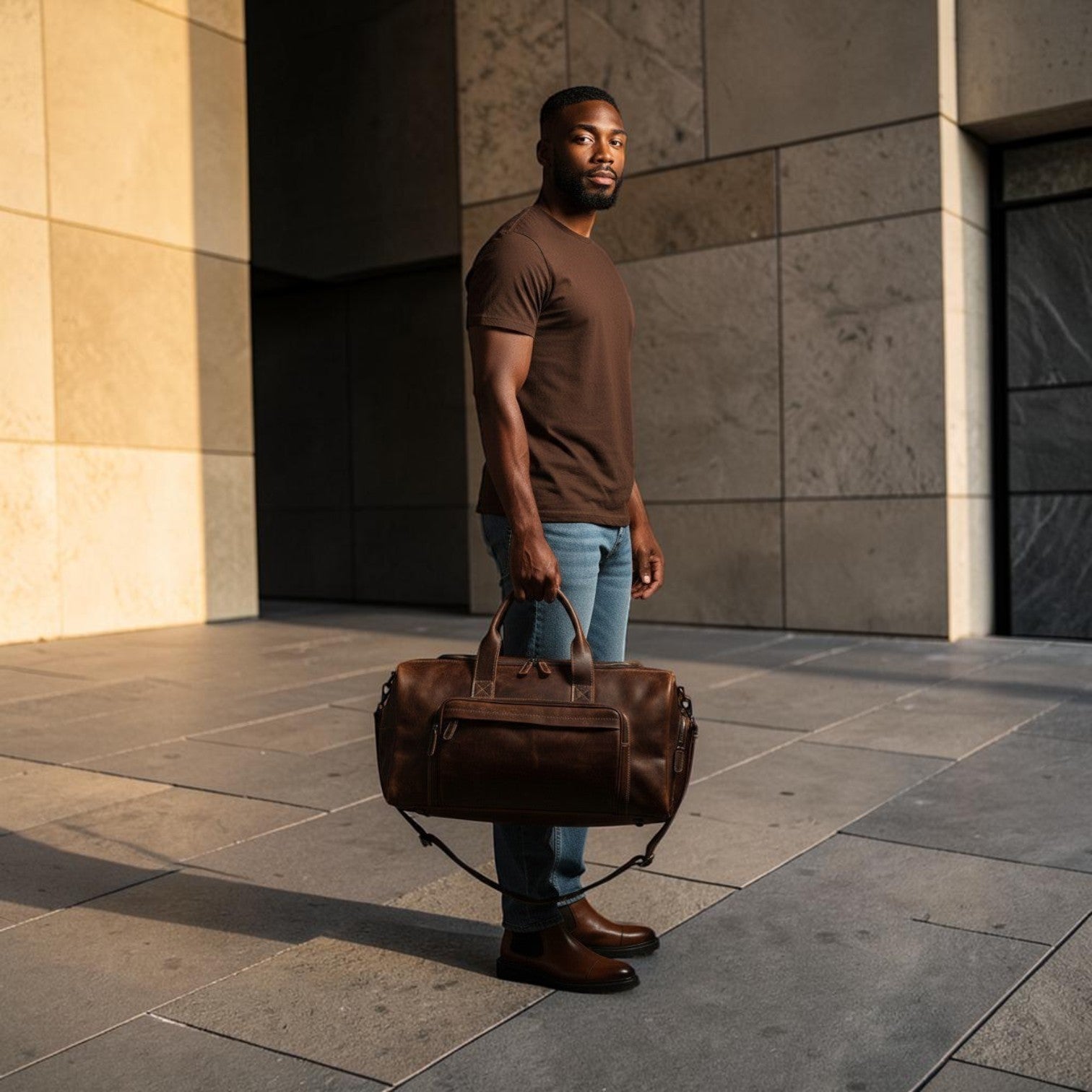 Barcon Getta Guzzo Z Weekender Duffel Travel  Bag – Dark coffee  – Full Grain Leather Business Travel Lifestyle