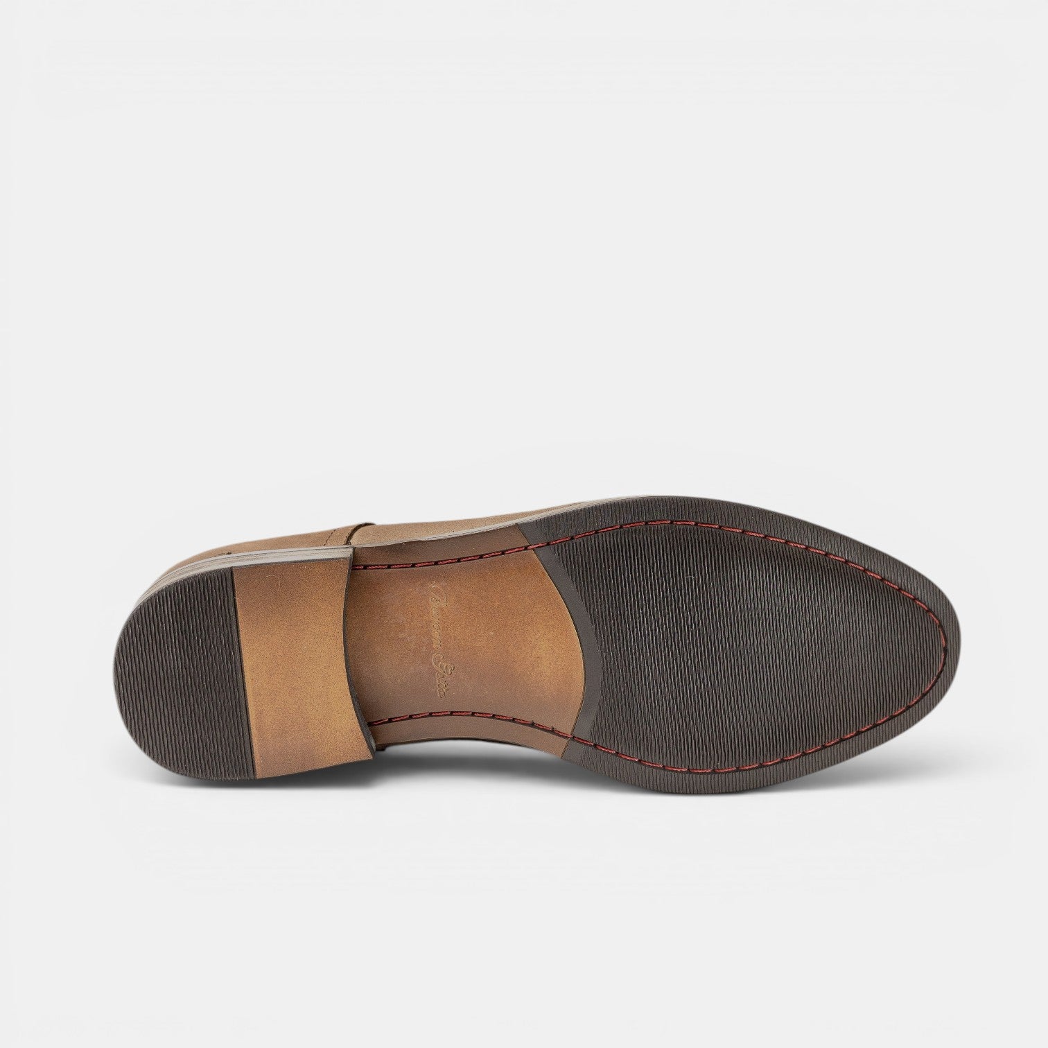 Barcon Getta Inc PRETORIA brown suede lace-up cap toe boots, viewed from the sole.