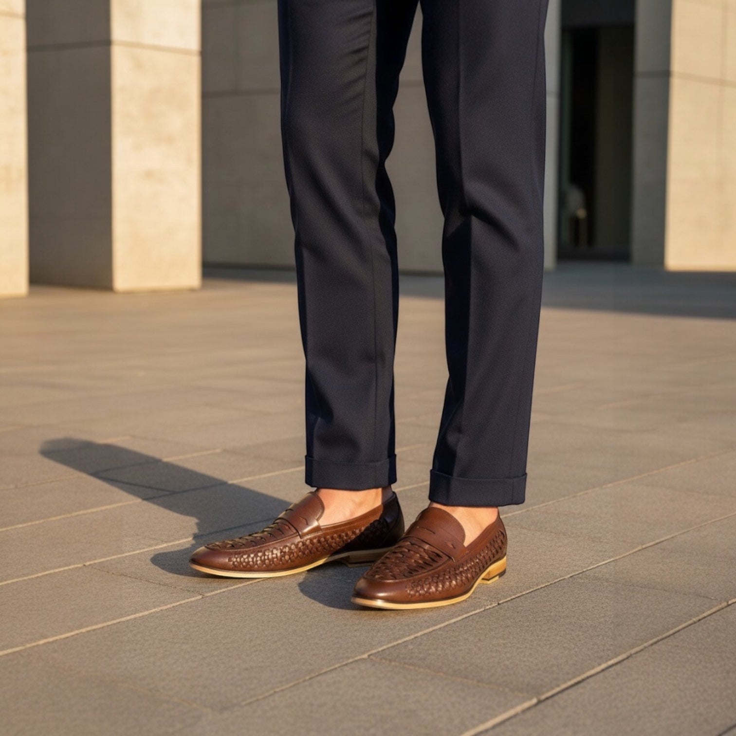 Barcon Getta Inc MASSAWA brown woven leather slip-on loafers for men. Classic style with breathable woven detail.