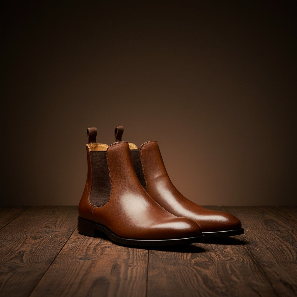 Barcon Getta Inc CAPE TOWN brown leather chelsea boots with elastic side panels and a pointed toe.