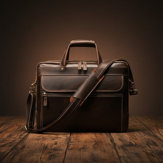 Barcon Getta Inc dark brown handmade 100% Ethiopian leather briefcase with multiple pockets and laptop compartment.