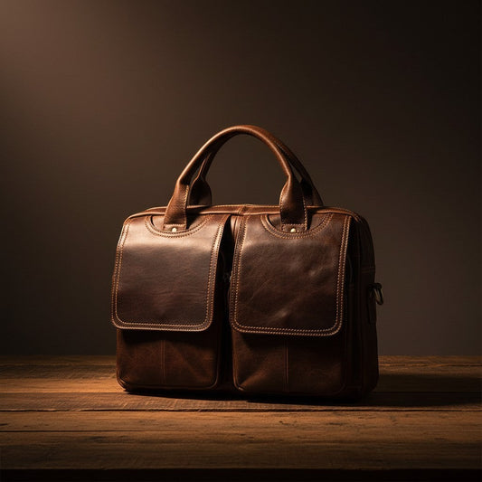 Barcon Getta Inc dark brown handmade Ethiopian leather briefcase with multiple pockets and top handles, fits up to 16" laptop.