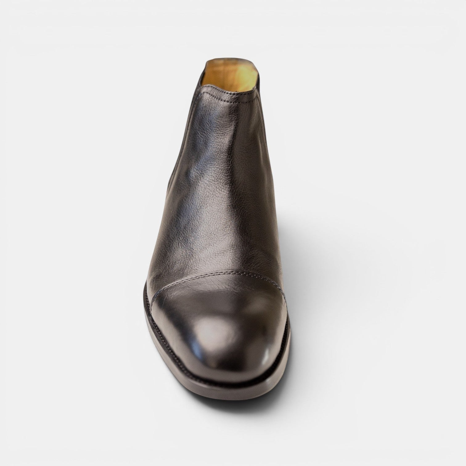 Barcon Getta Inc ADDIS ABABA dark brown leather Chelsea boot with cap toe and elasticated side panels.