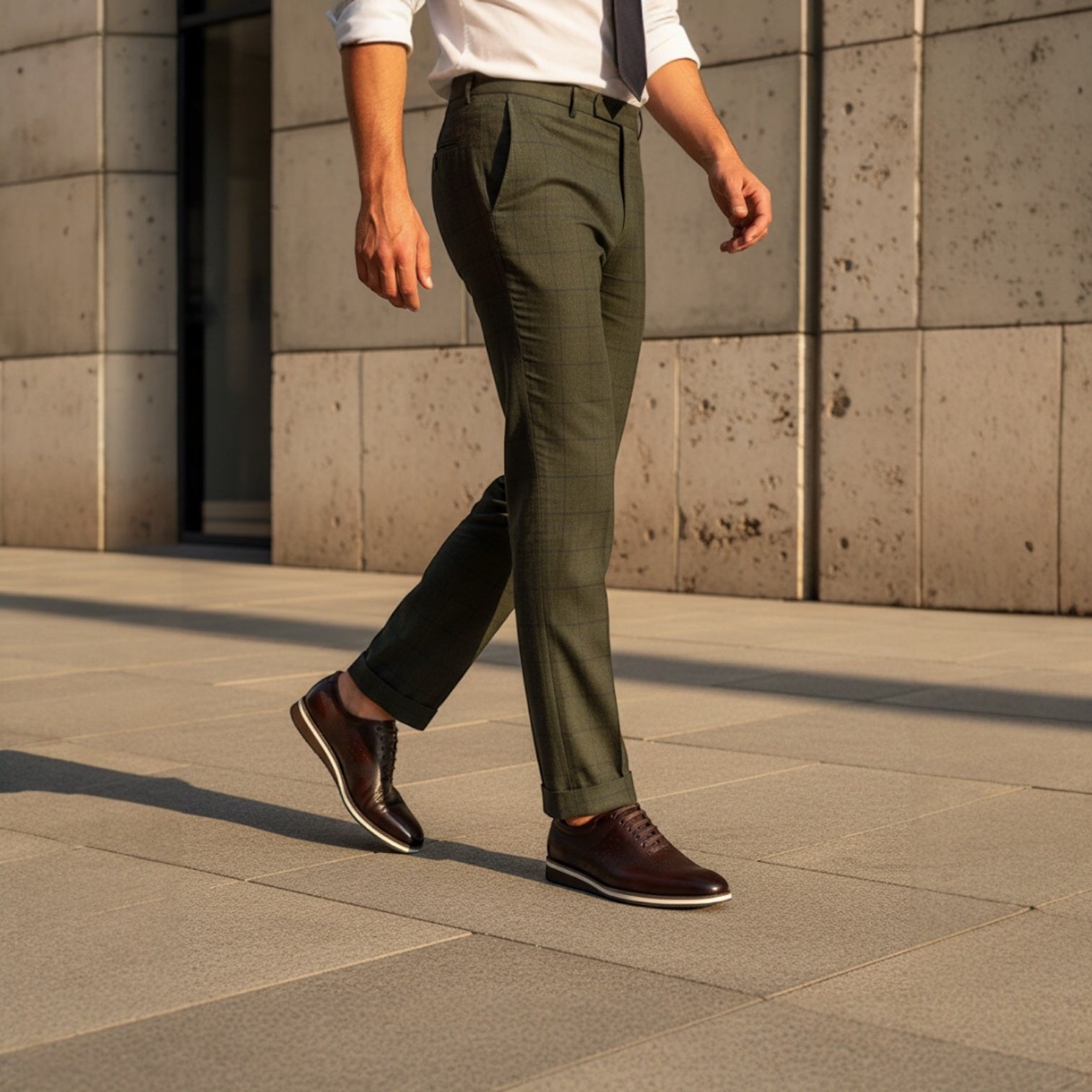 Barcon Getta Inc DESSIE CROSSOVER dark brown full grain leather dress shoes with sneaker sole, perforated toe, and white midsole.