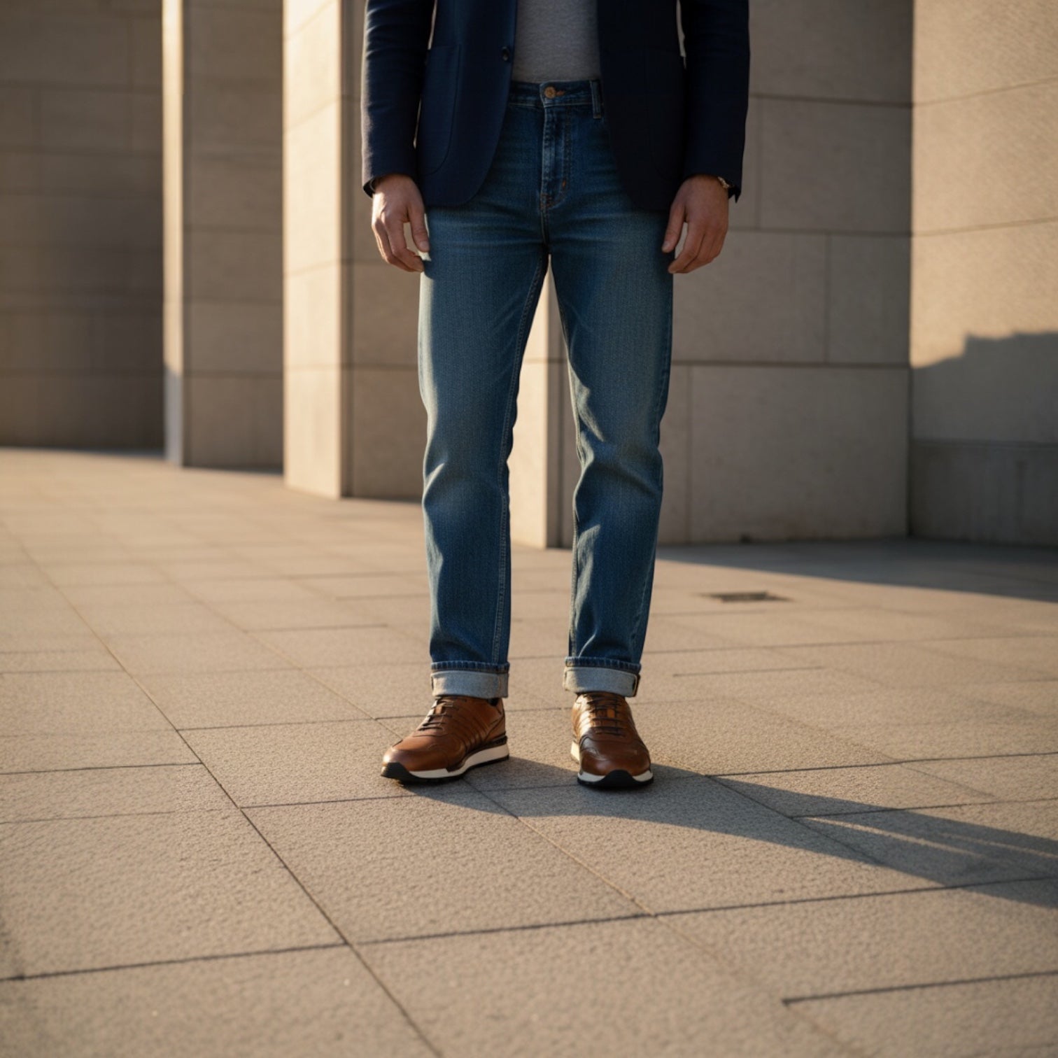 Barcon Getta Inc FREETOWN Casual Leather Sneakers in cognac tan with cap toe and chunky lug sole.