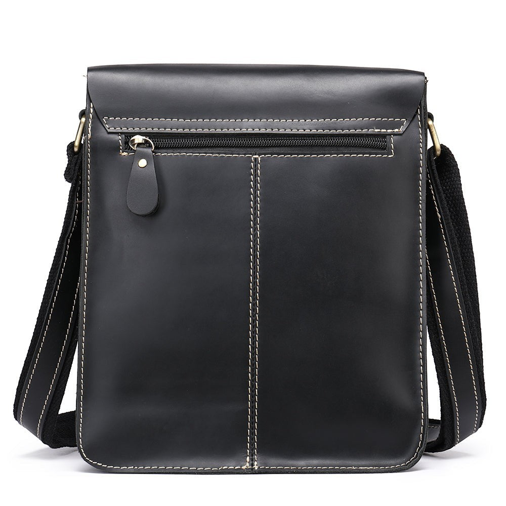 Barcon Getta Inc HARBORSIDE black full grain leather shoulder bag with contrast stitching and zipper pocket.