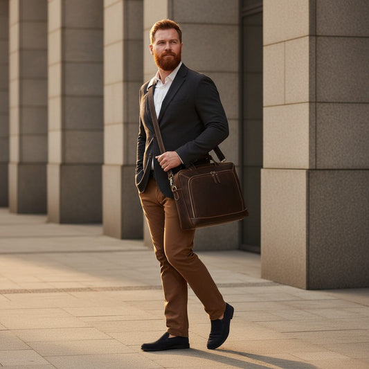 Barcon Getta Inc dark brown 100% Ethiopian leather briefcase with multiple pockets and a detachable shoulder strap.