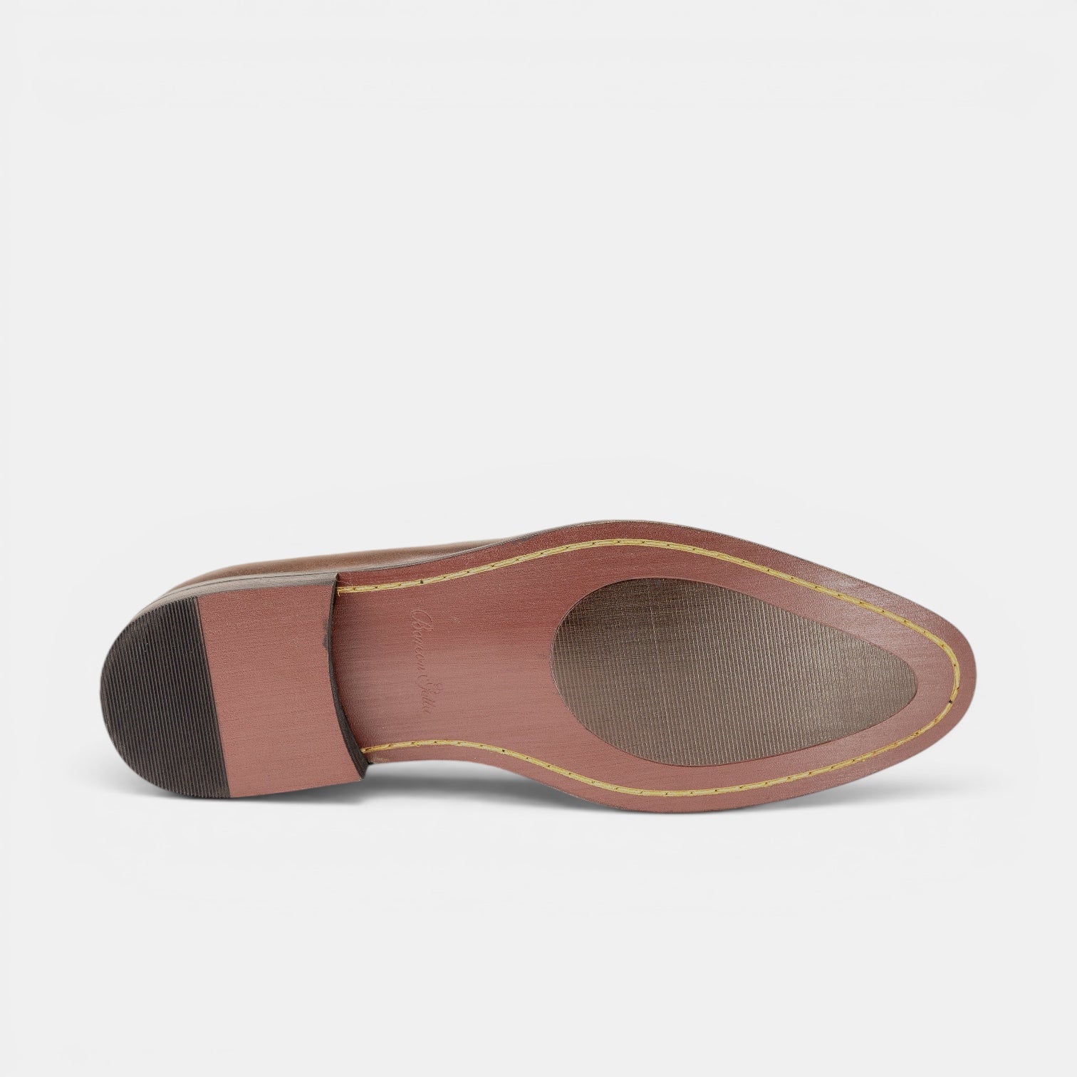 Barcon Getta Inc LOBAMBA whole-cut Oxford dress shoes, cognac brown full grain leather, single vertical toe split, leather sole with gold welt stitching.