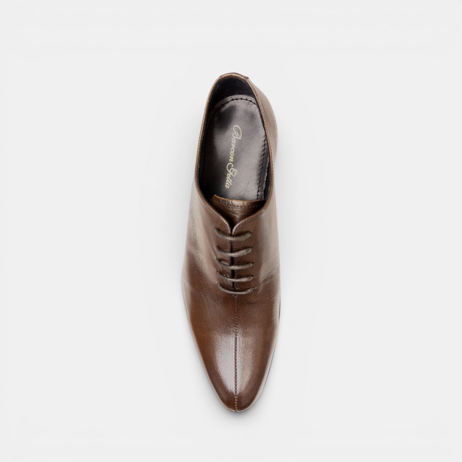 Barcon Getta Inc LOBAMBA whole-cut Oxford dress shoes in hand-burnished cognac brown full grain leather with a single vertical toe split seam.