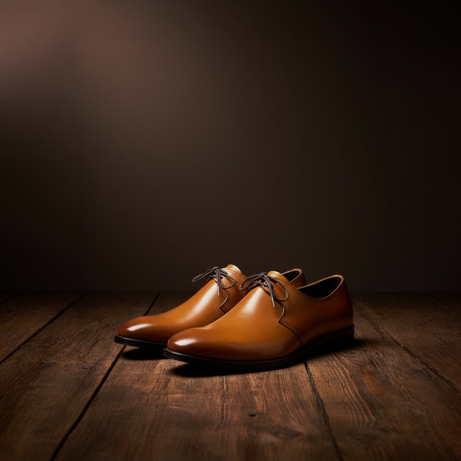 Barcon Getta Inc MALABO amber tan single lace derby dress shoes, plain toe, one eyelet, leather upper and lining.