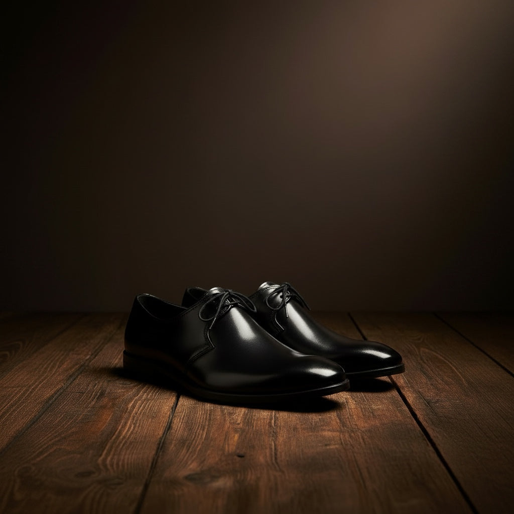 Barcon Getta Inc MALABO single lace derby dress shoes in black full grain leather with a plain toe and single eyelet.