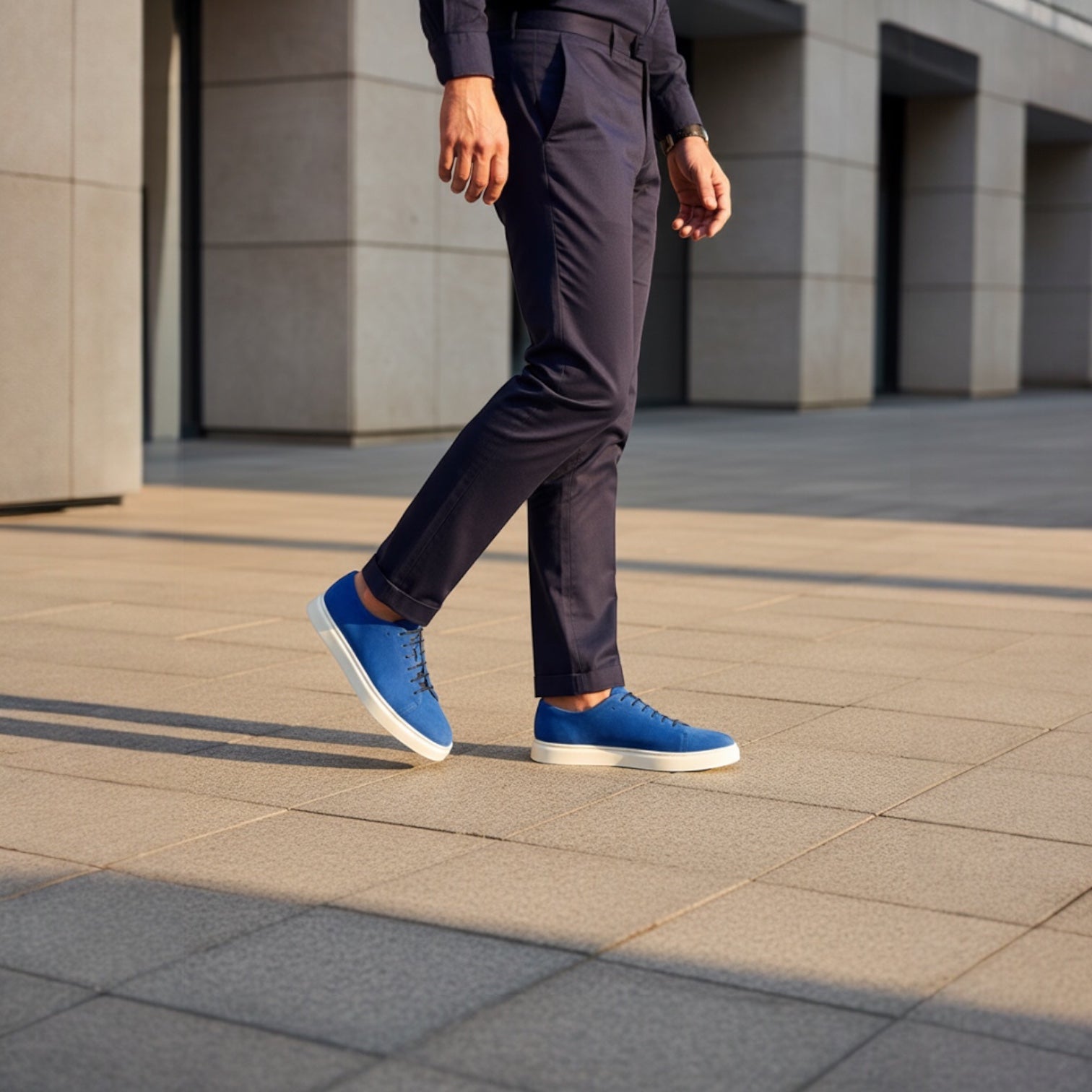 Barcon Getta Inc MEDA LOW TOP SUEDE sneakers in cobalt blue suede with white stitching and white rubber sole.