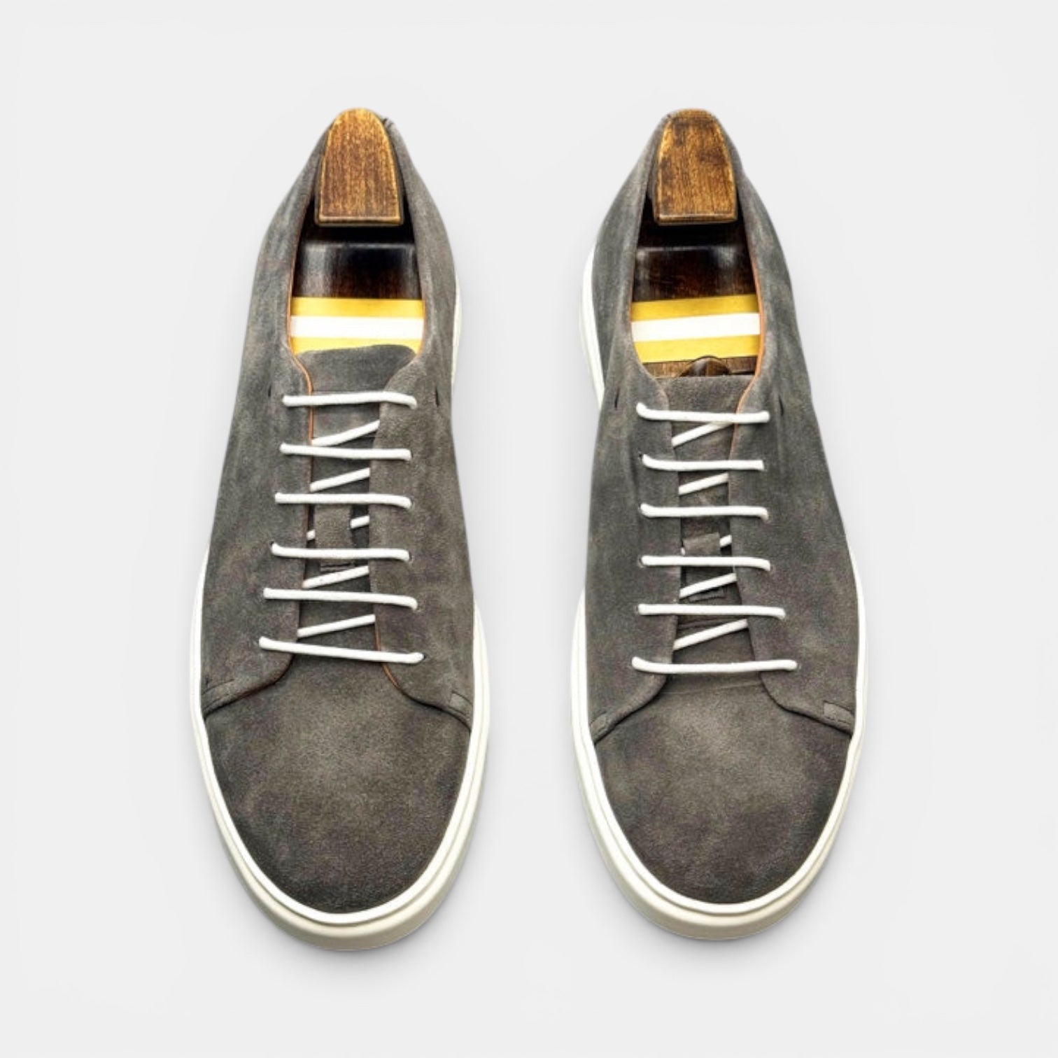 Barcon Getta Inc MEDA LOW TOP SUEDE sneakers in slate grey nubuck with white laces and white soles.