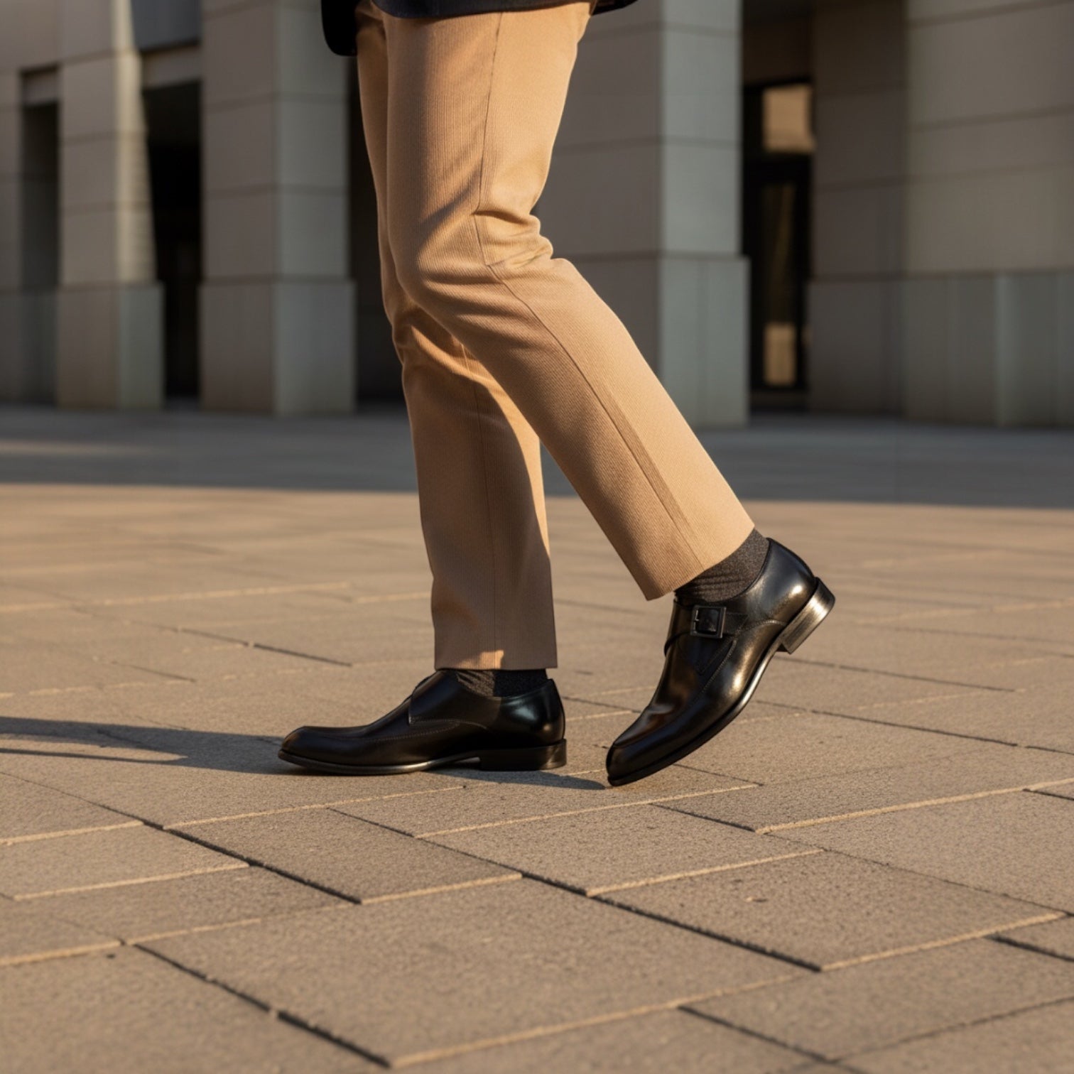 Barcon Getta Inc MORONI black high-gloss leather single monk strap dress shoes with apron toe.