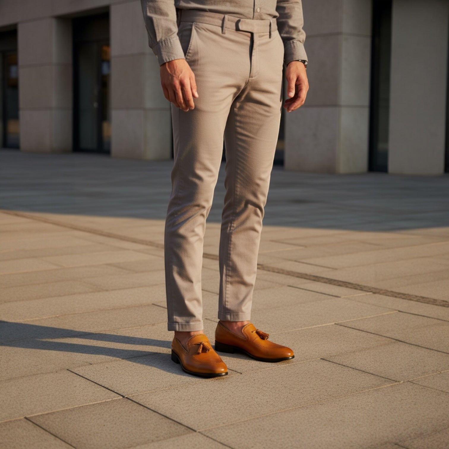 Barcon Getta Inc NEGA tassel loafers in warm tan full-grain leather with full brogue detailing and a slightly pointed toe.