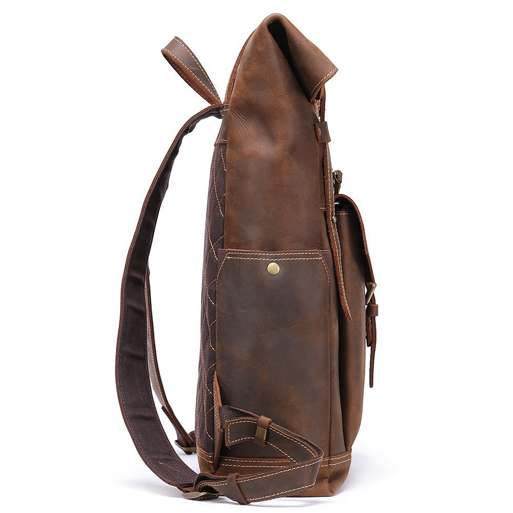 Barcon Getta Inc NOMAD brown Ethiopian leather backpack with multiple pockets and adjustable straps.