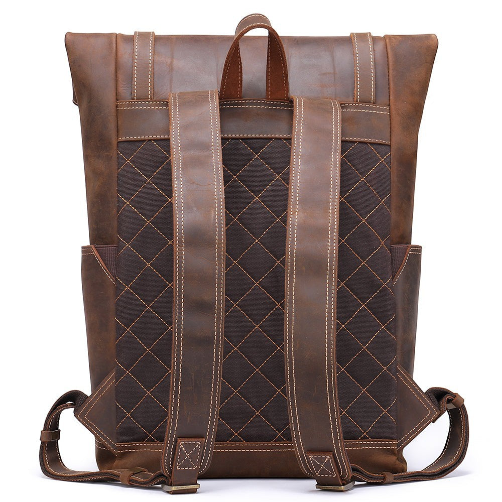 Barcon Getta Inc NOMAD brown leather backpack with quilted back panel and adjustable straps.