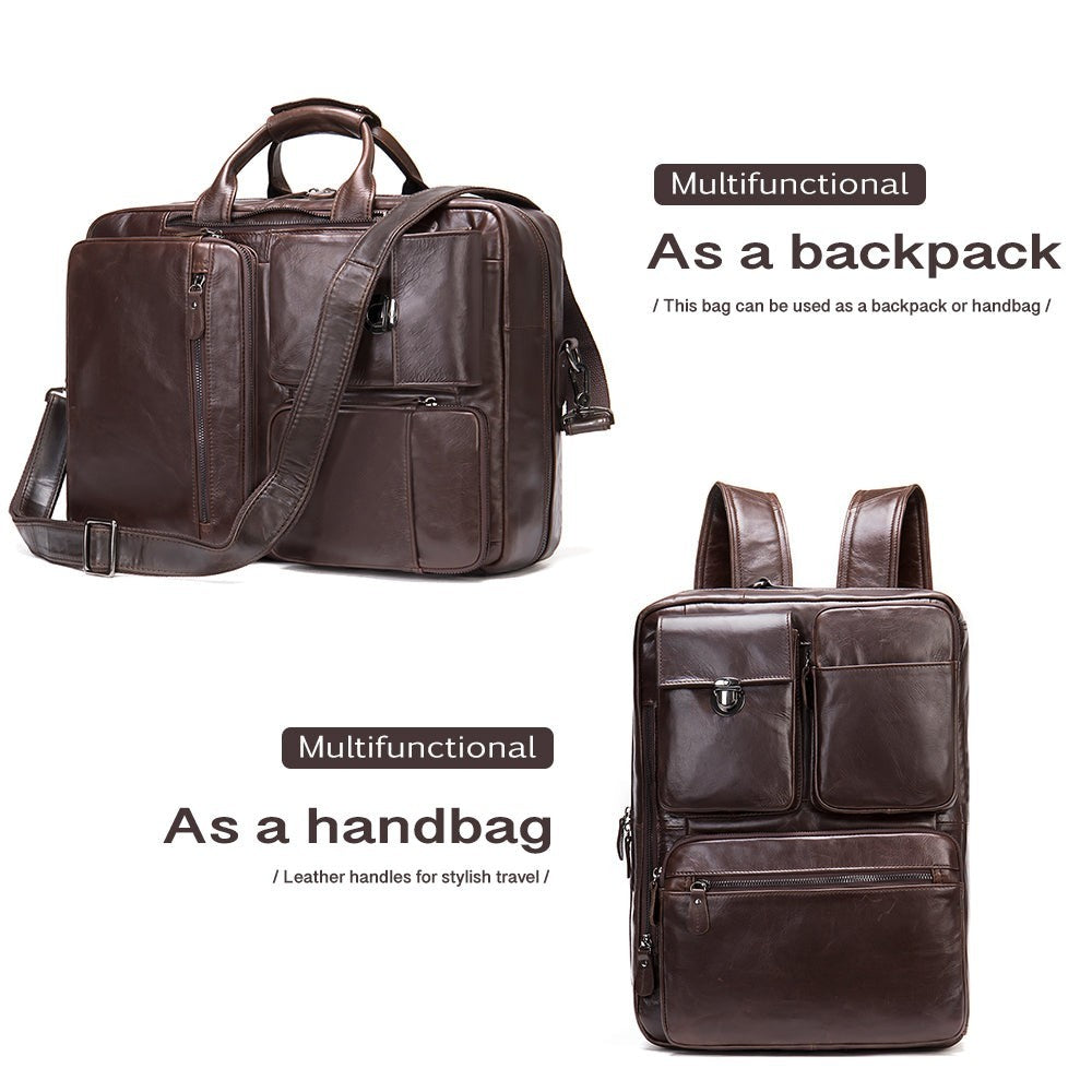 Barcon Getta Inc NOVA OFFICE dark brown genuine leather briefcase that converts to a backpack or handbag, fits up to 17" laptop.