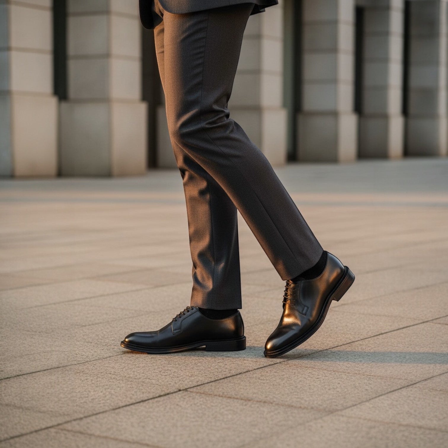 Barcon Getta Inc NYOTA black full grain leather plain toe Derby shoes with a navy rubber sole.
