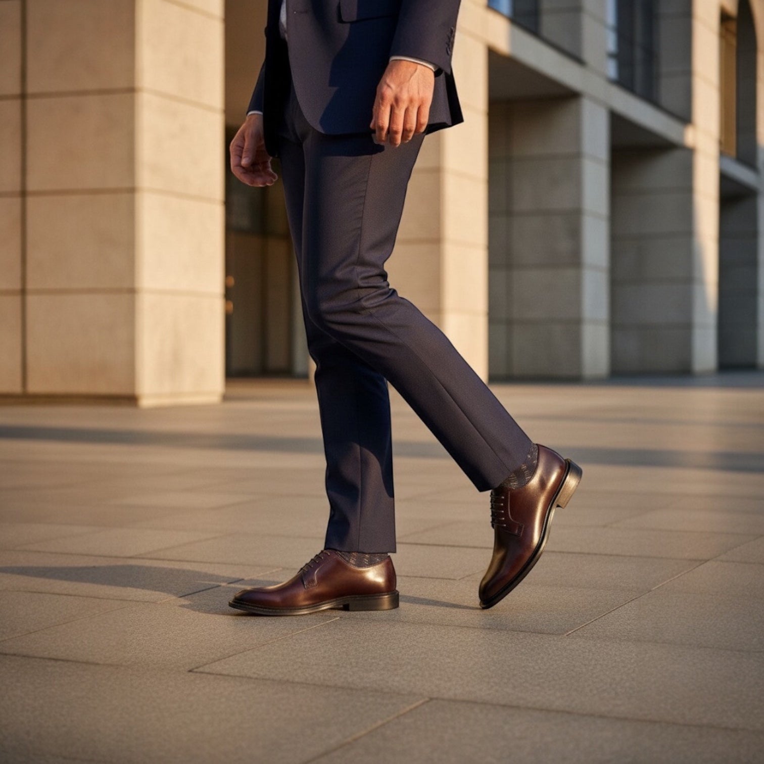 Barcon Getta Inc NYOTA dark espresso brown full grain leather plain toe Derby shoes with navy rubber sole.