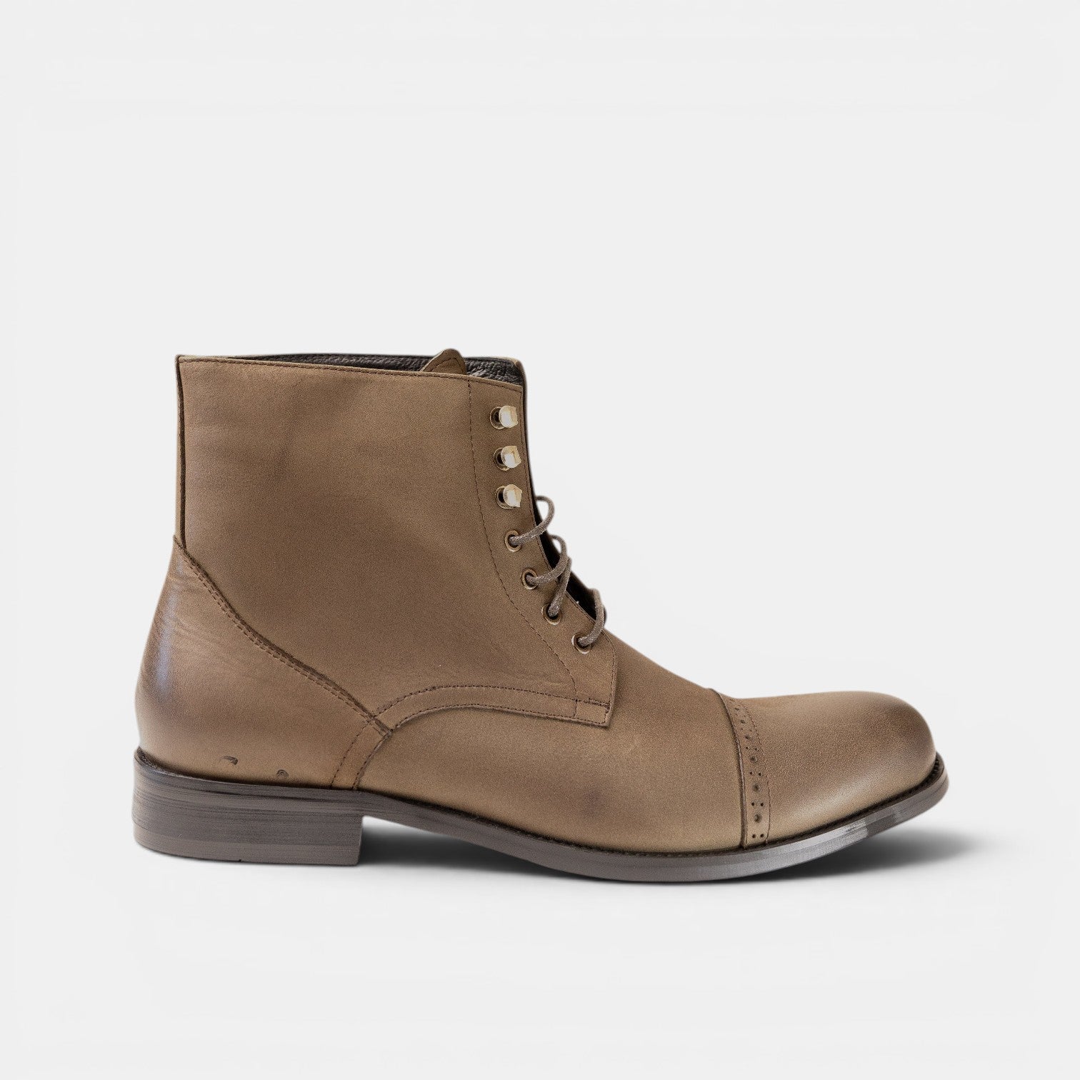 Barcon Getta Inc Pretoria taupe full grain leather cap toe lace-up ankle boots