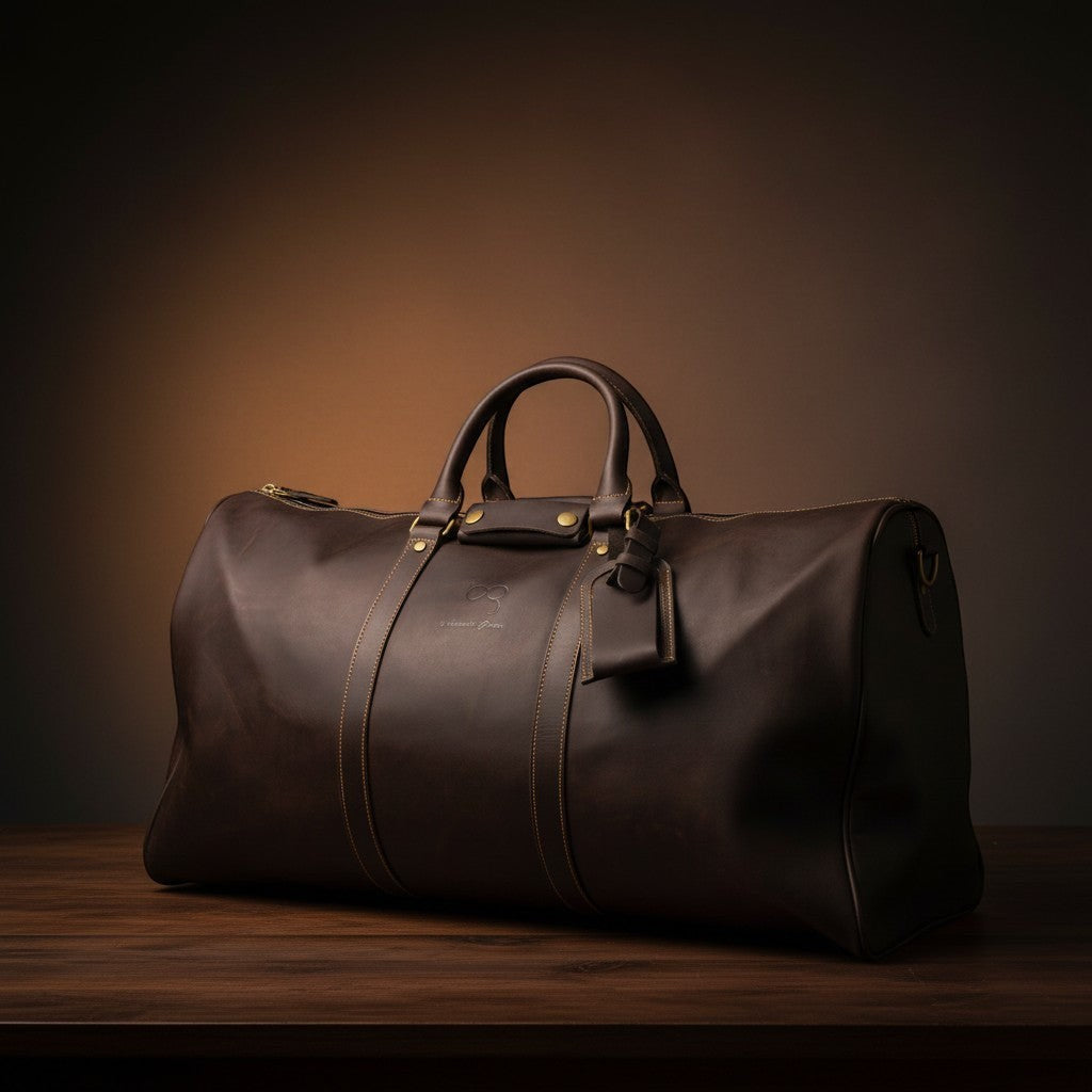 Barcon Getta Rassi Duffel travel Bag –  Black – East African Full Grain Leather Studio Shot