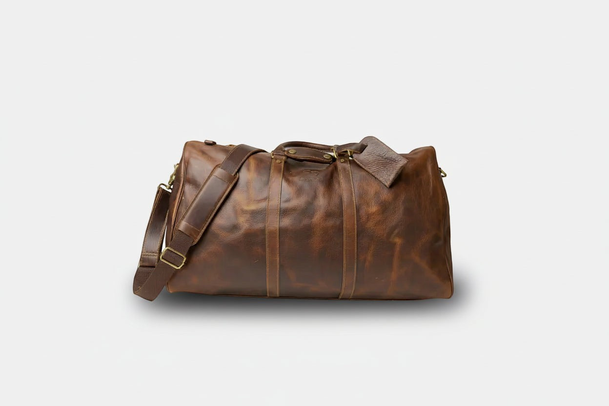 Barcon Getta Rassi Duffel Bag – Coffee-Brown – Front Profile Full Grain Leather with Brass Hardware