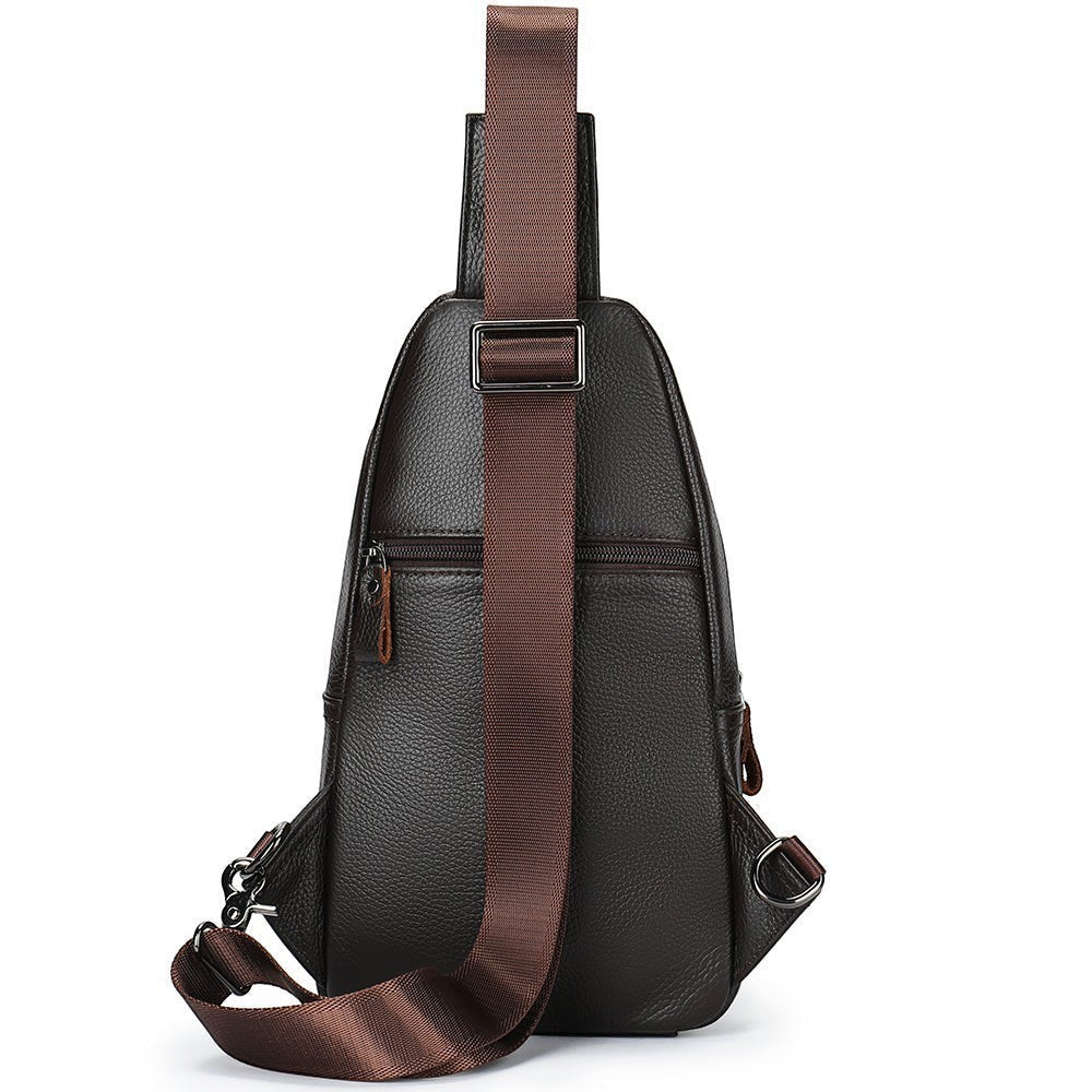 Barcon Getta Inc RIDGELINE dark brown textured leather cross-body bag with adjustable strap and zippered pockets.