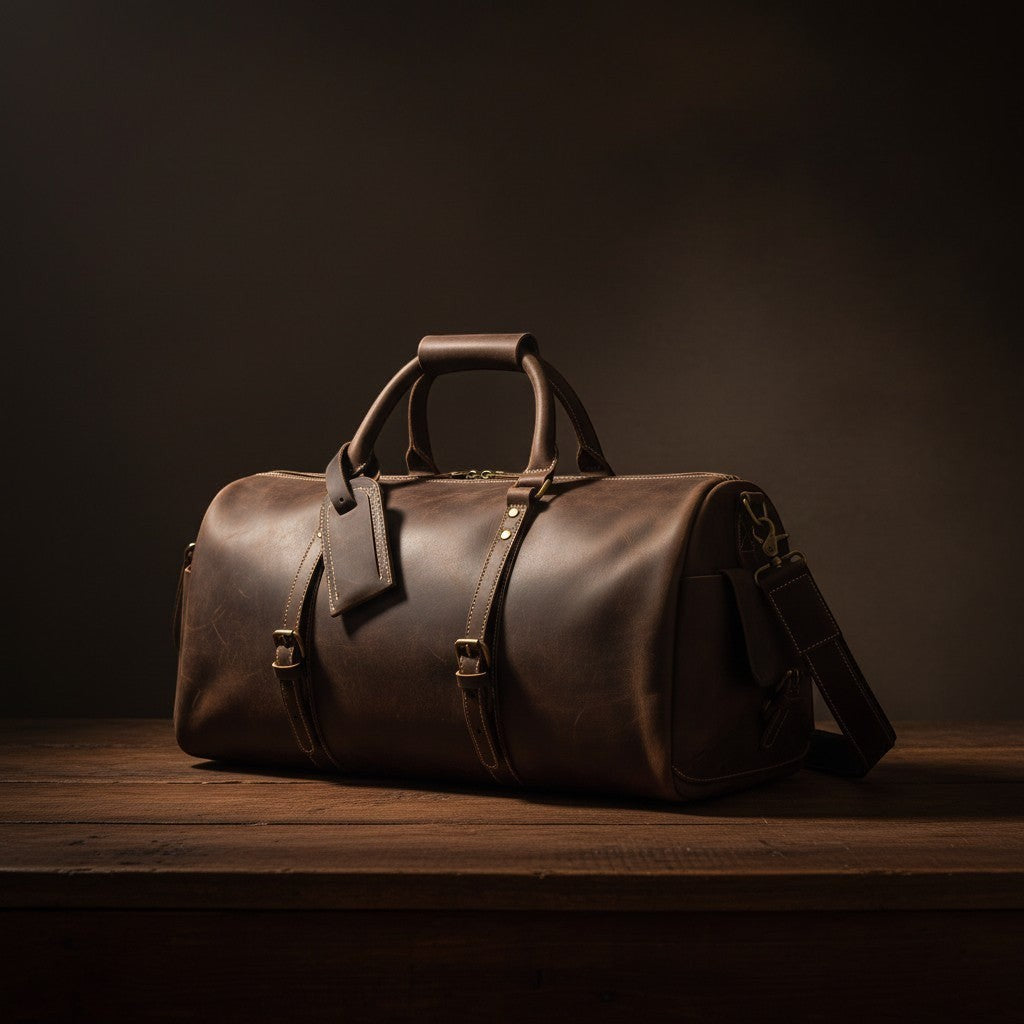 Barcon Getta Sahara Duffel travel Bag –  Daek Coffee Brown – East African Full Grain Leather Studio Shot