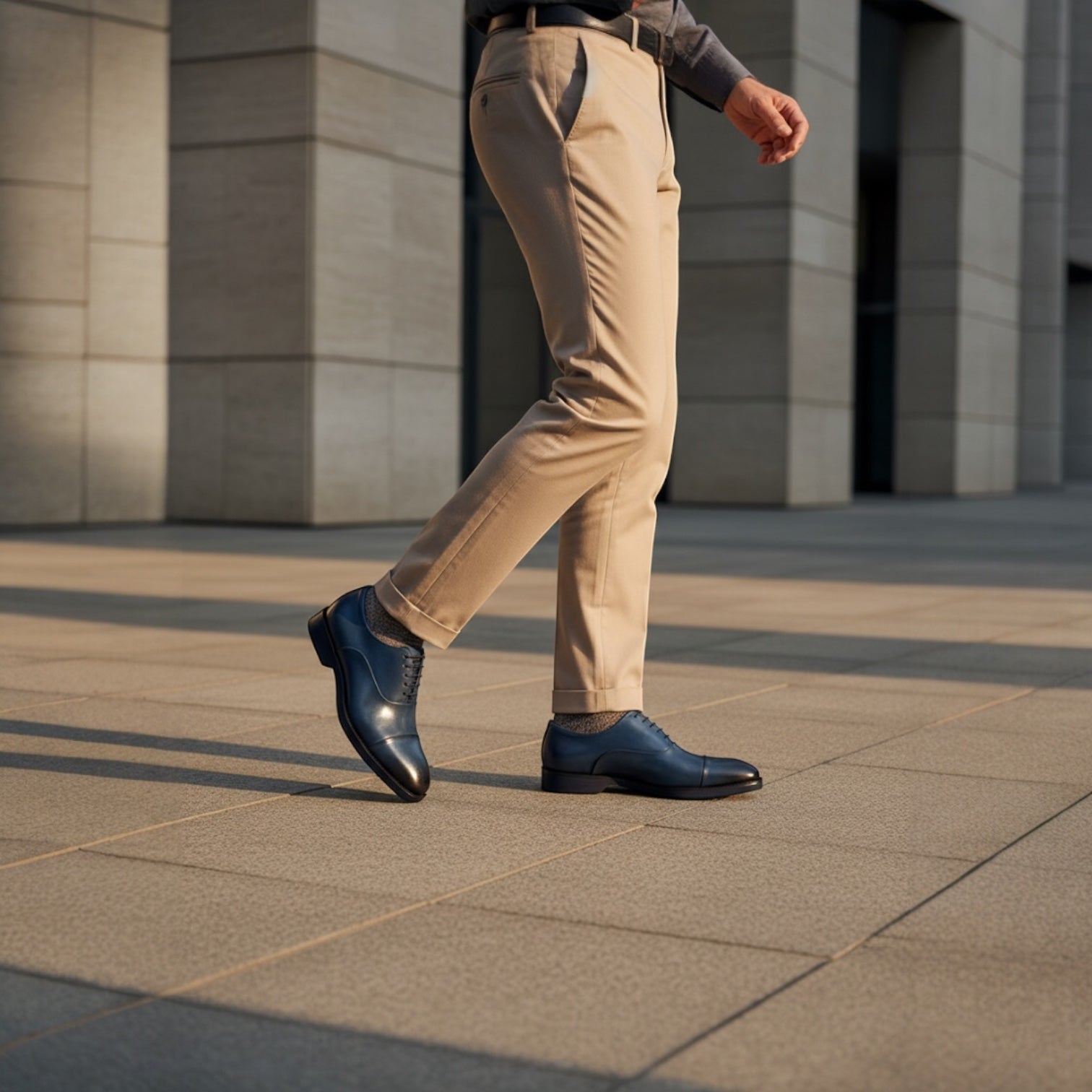 Barcon Getta Inc SAO TOME navy blue leather cap toe Oxford dress shoes with closed lacing.