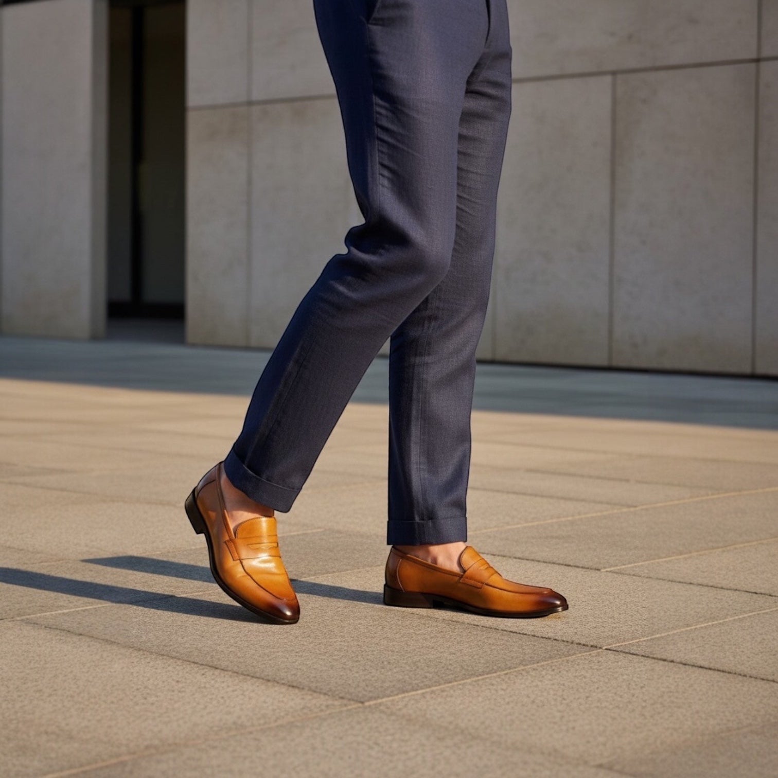 Barcon Getta Inc MONROVIA tan leather penny loafers with a sleek silhouette and traditional penny strap.